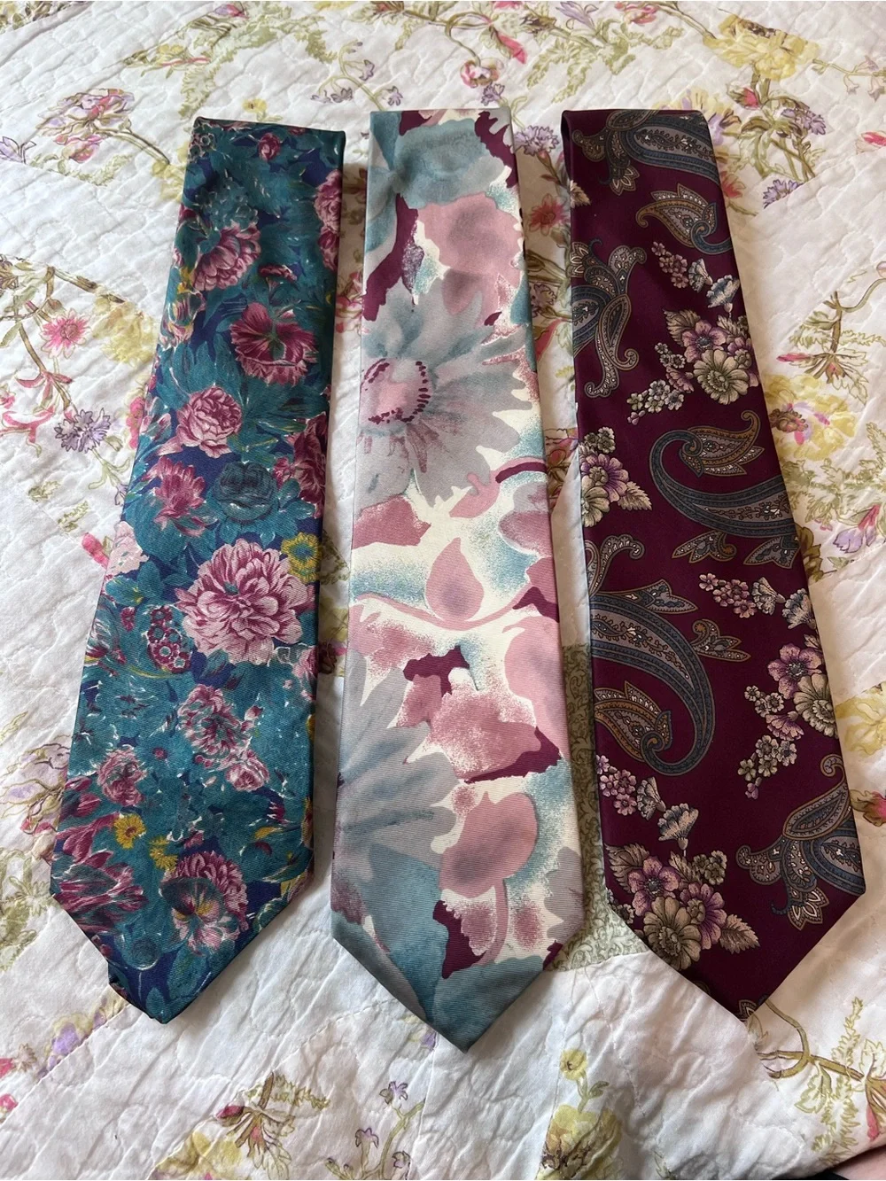 Vintage Silk Tie Lot 3pc Bill Blass Zylos Hanover St Floral Paisley Bundle